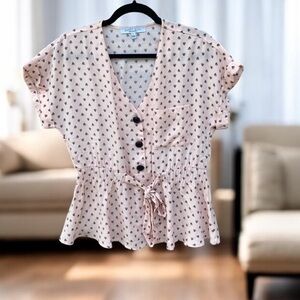 Button-up tie-waist shirt in print